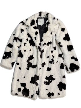Amber Sky  Cow Print Faux Fur Longline Coat Size Medium